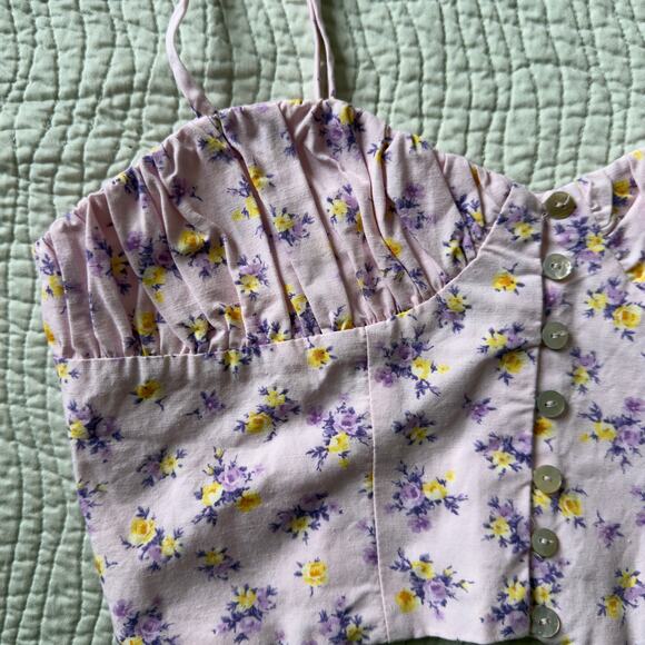 Zara Floral Bustier Corset Top Pink Spaghetti Strap Cropped Size XS - Picture 2 of 10